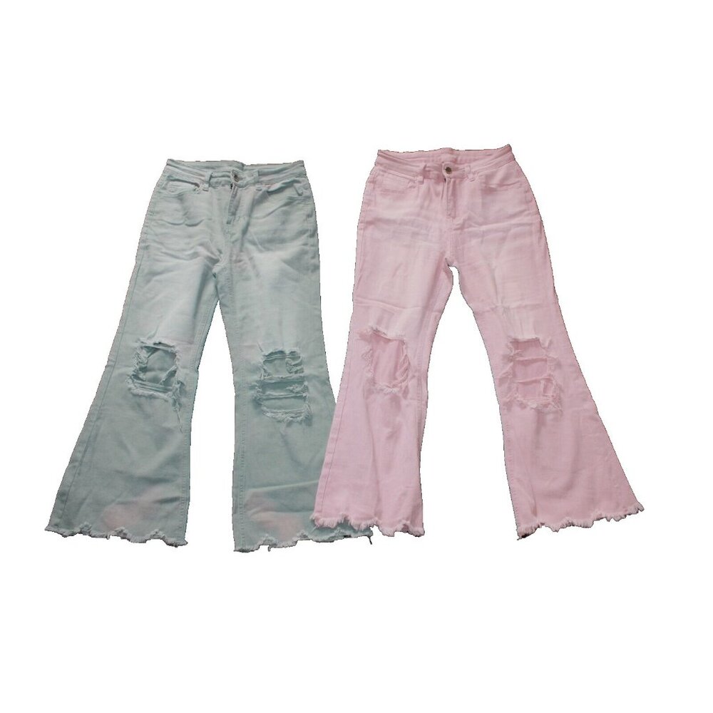 Fringe Hem Destroyed Frayed Crop Capri Jeans Size 4 Stretch Blush Pink & Sage